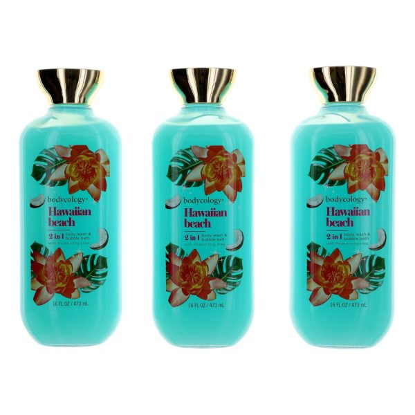 Hawaiian Beach by Bodycology, 3 Pack 16oz 2 in 1 Body Wash & Bubble Bath women