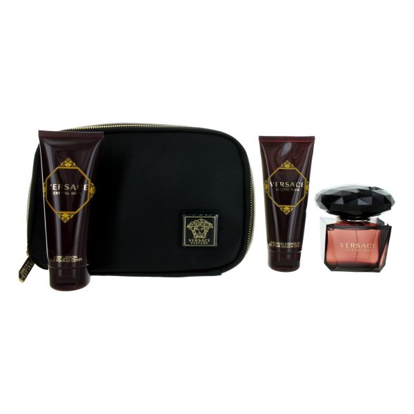 Versace Crystal Noir by Versace, 4 Piece Gift Set women with Beauty Bag